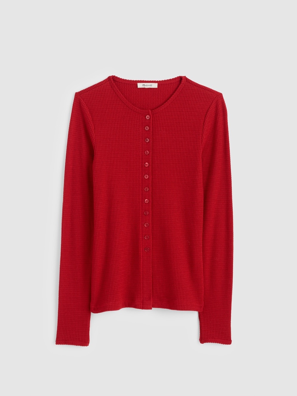 Madewell Waffle-Knit Cutaway Crewneck Cardigan/Long-Sleeved Shirt